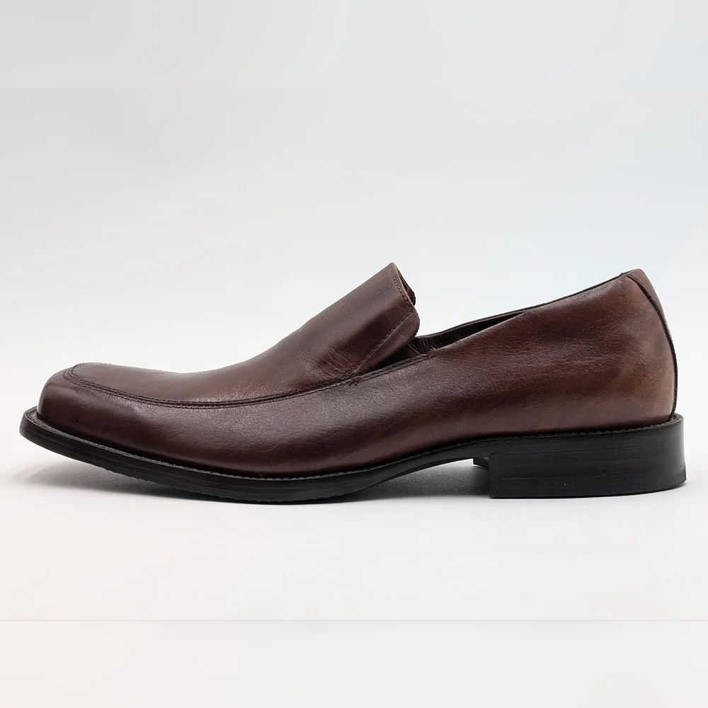 Johnston & Murphy Size 10.5M Classic Brown Genuine Leather Loafers Elastic Gore